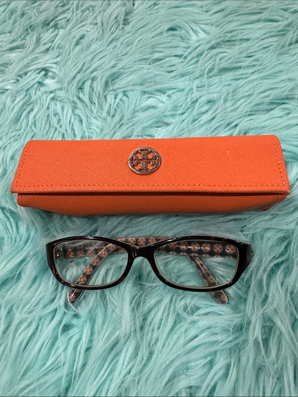 Tory Burch Orange Case with Black Tortoise Frame Glasses